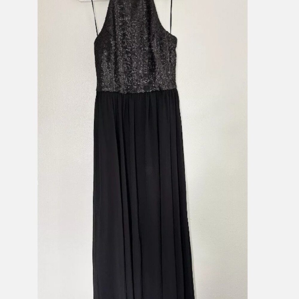 DRESS THE POPULATION Dress Black Sequin Maxi Gown Dress NWT
